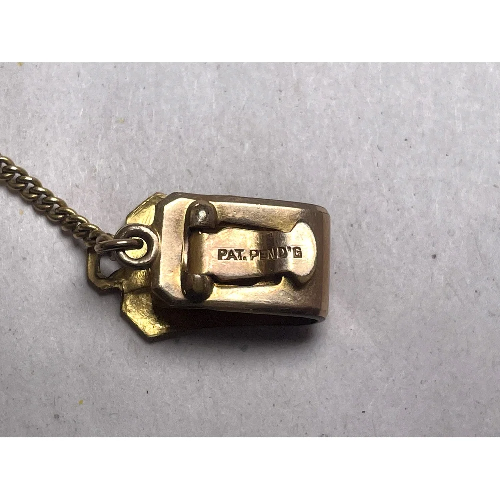 Antique Gold Tone Watch Fob Clip Chain PAT. PEND.G 5.5”